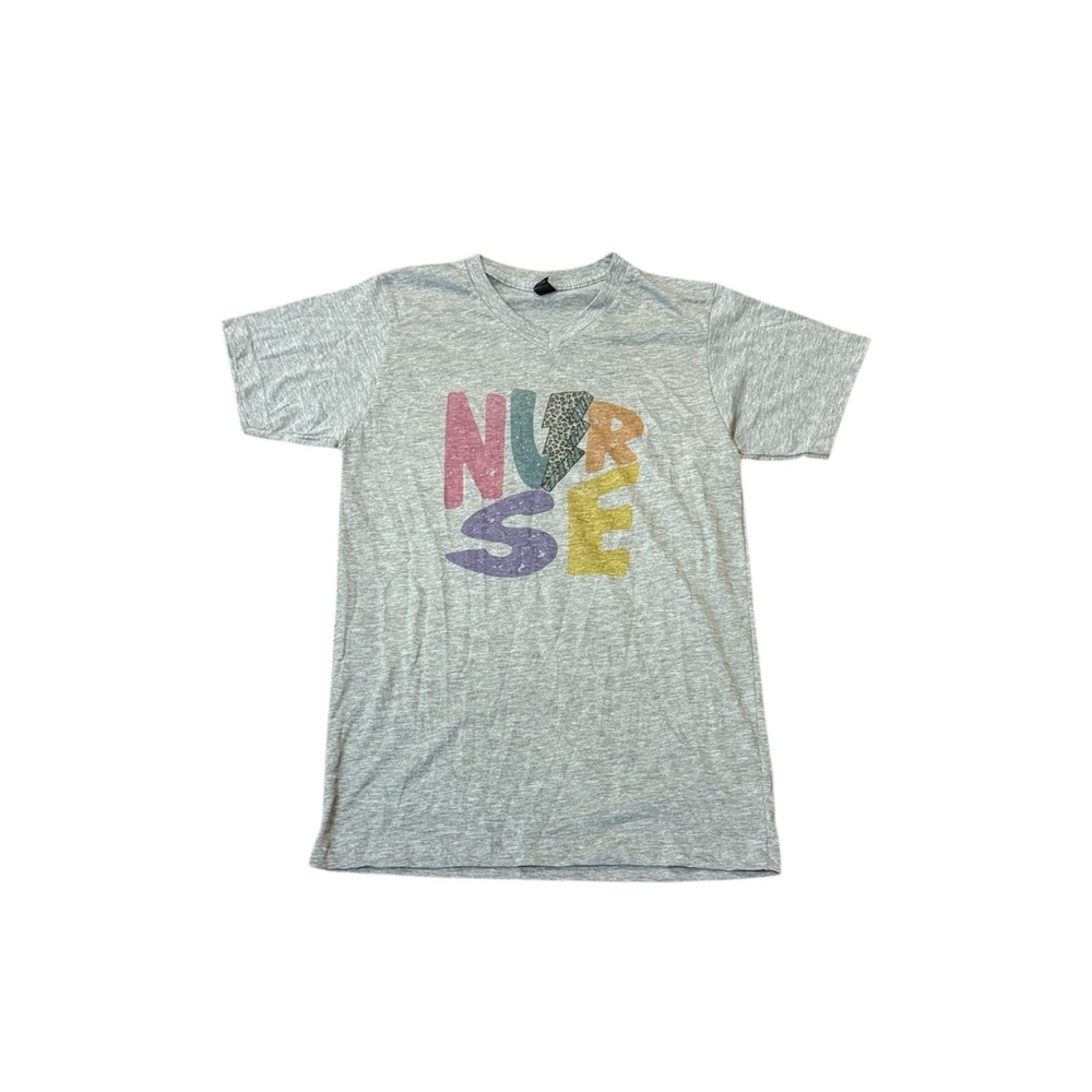 TULTEX Gray Graphic T-Shirt with Colorful 'NURSE' Print SIZE SMALL